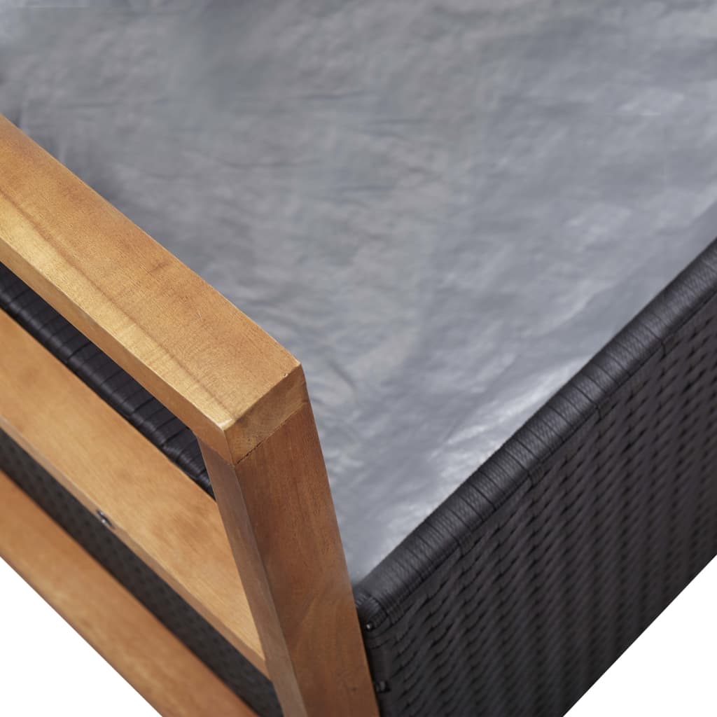 vidaXL Úložná lavice 115 cm polyratan a masivní akáciové dřevo černá