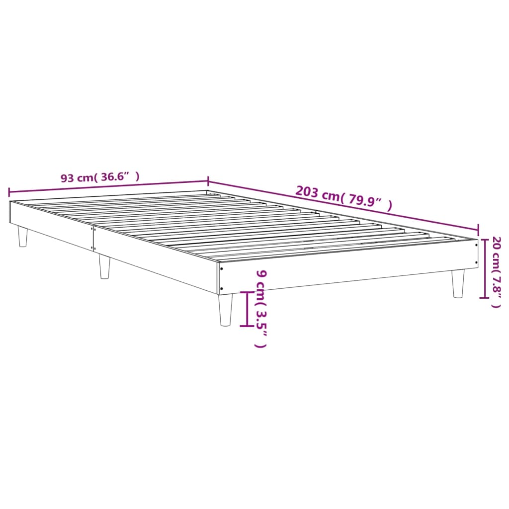 vidaXL Rám postele šedý sonoma 90 x 200 cm kompozitní dřevo