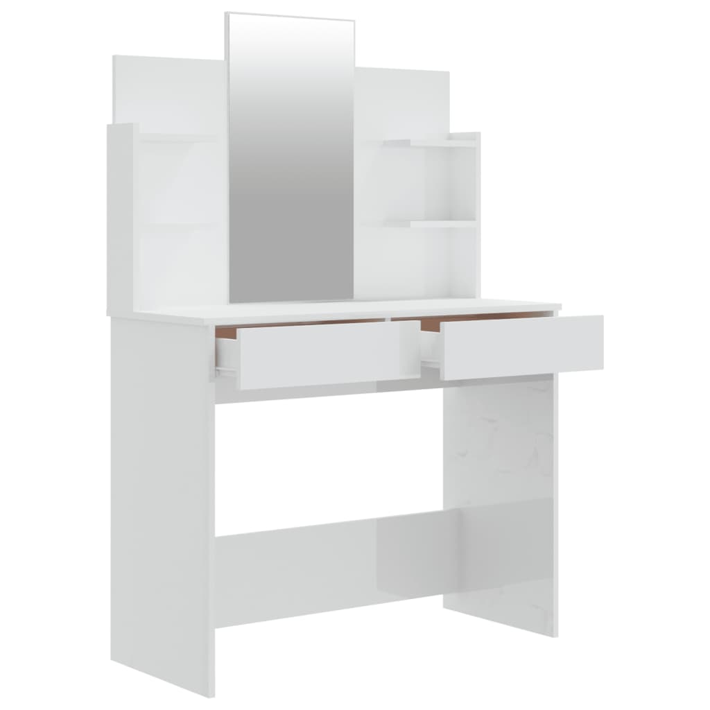 vidaXL Toaletní stolek se zrcadlem lesklý bílý 96 x 40 x 142 cm