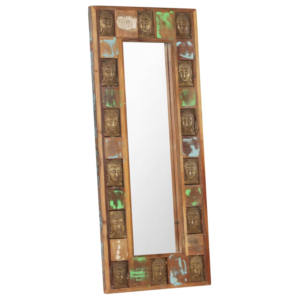 vidaXL Zrcadlo s reliéfy Buddhy 50x110 cm masivní recyklované dřevo