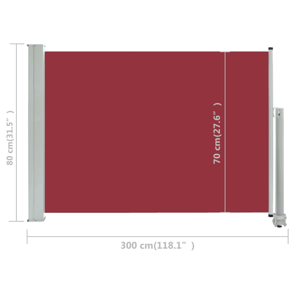 vidaXL Zatahovací boční markýza / zástěna na terasu 80x300 cm červená