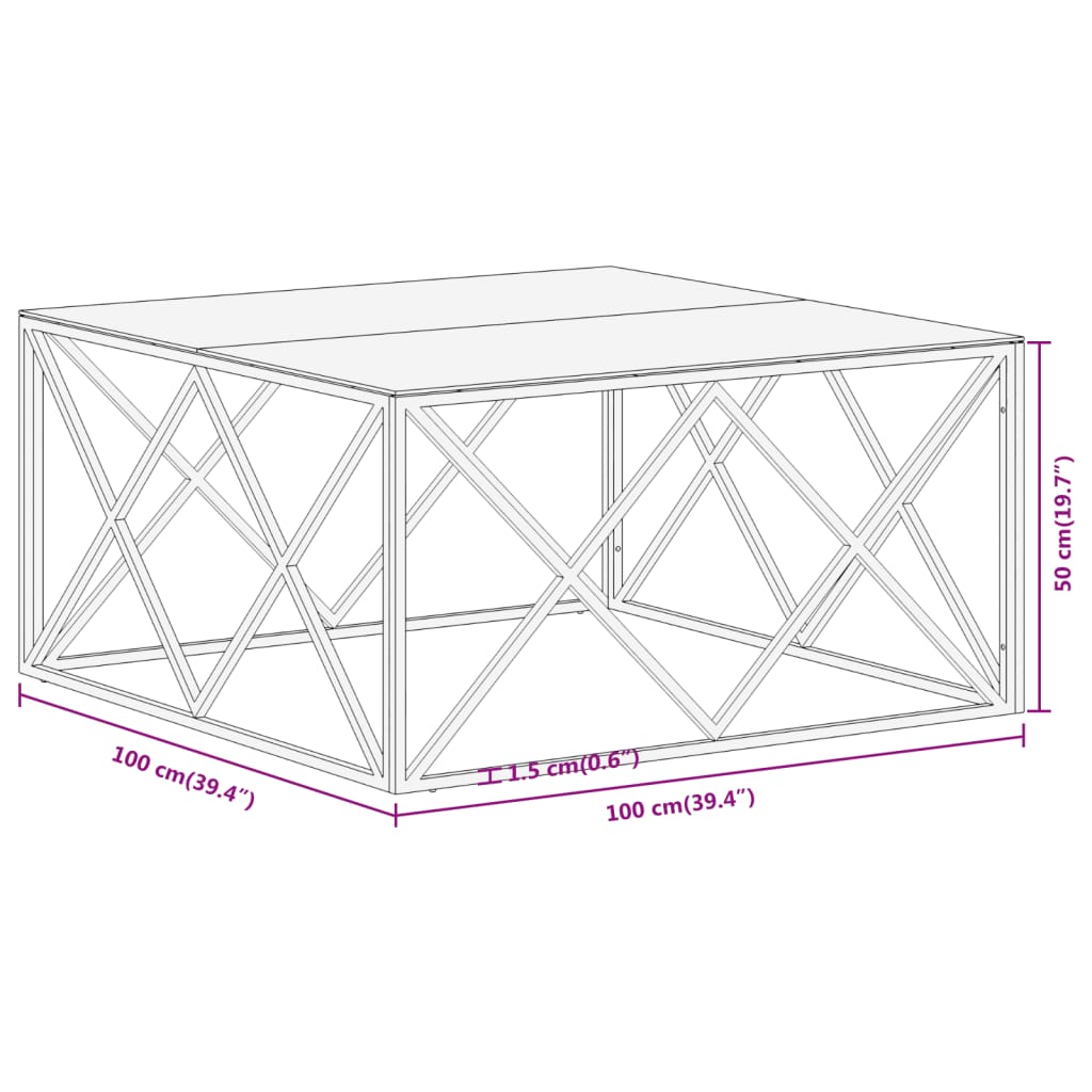 vidaXL Konferenční stolek stříbrný nerezová ocel a tvrzené sklo