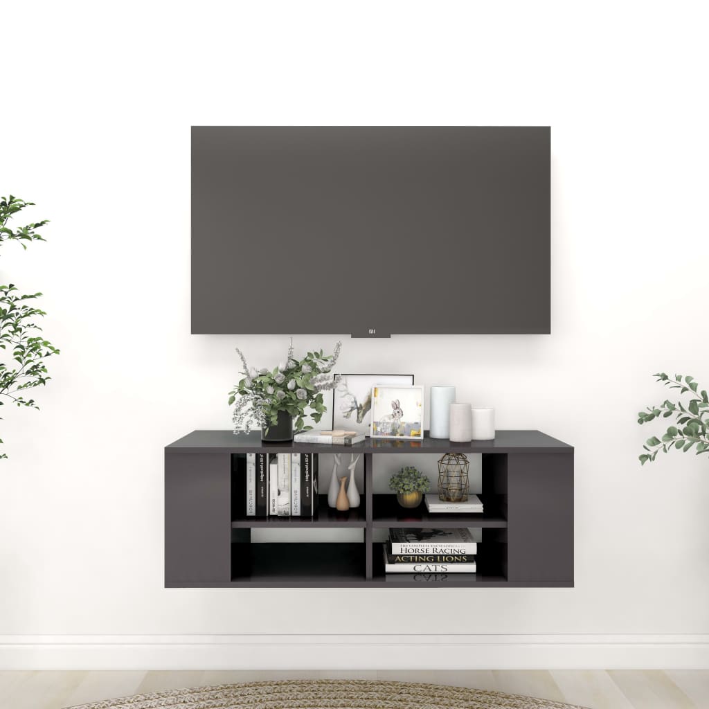 vidaXL Nástěnná TV skříňka šedá vysoký lesk 102x35x35 cm dřevotříska