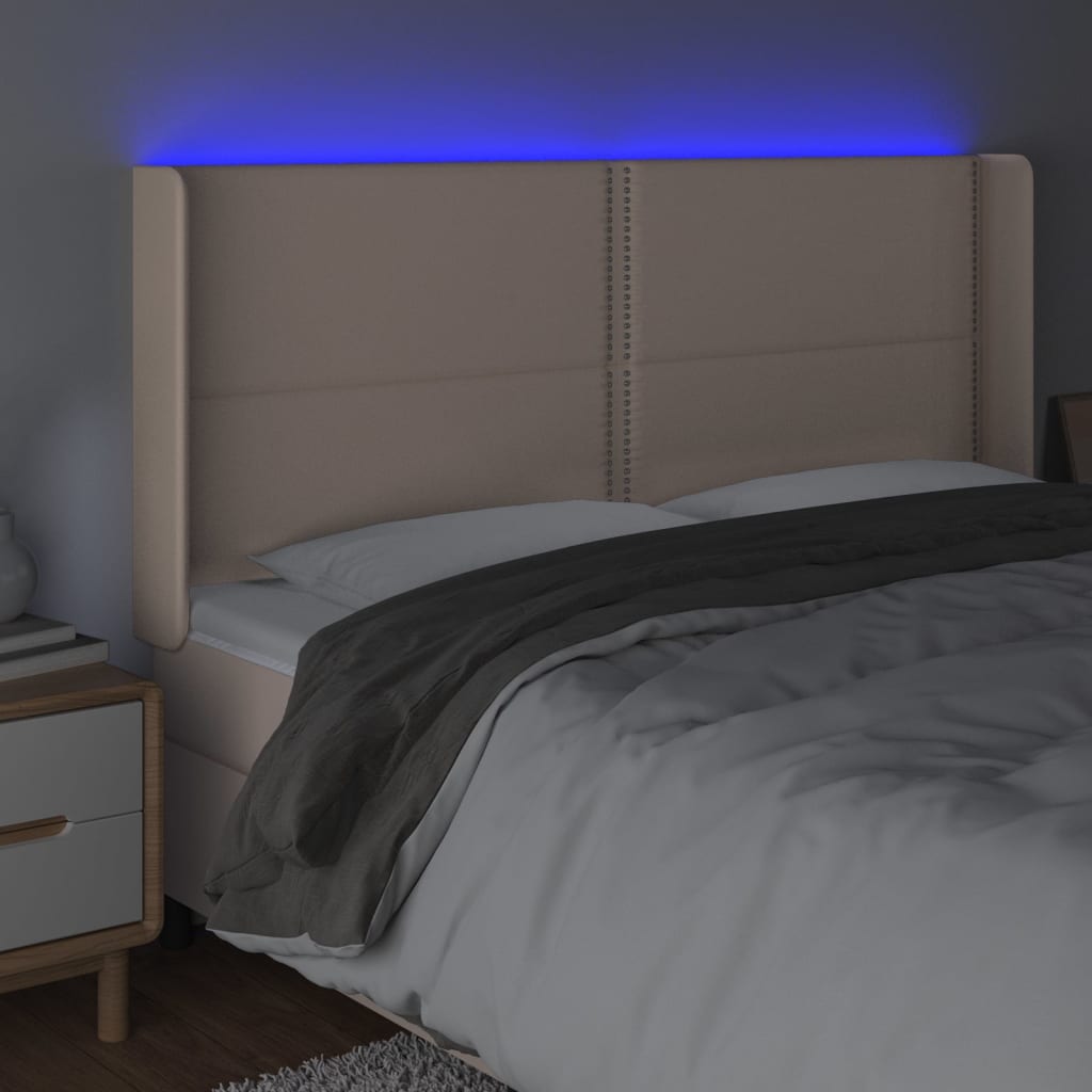vidaXL Čelo postele s LED cappuccino 163 x 16 x 118/128 cm umělá kůže