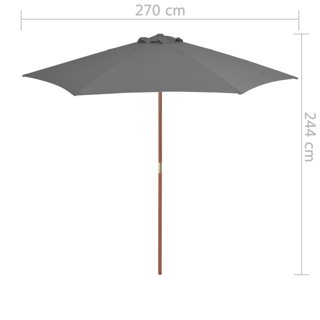 vidaXL Zahradní slunečník s dřevěnou tyčí 270 cm antracitový