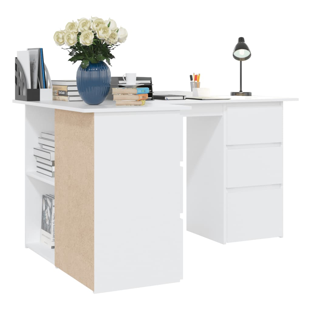 vidaXL Rohový psací stůl bílý 145 x 100 x 76 cm dřevotříska