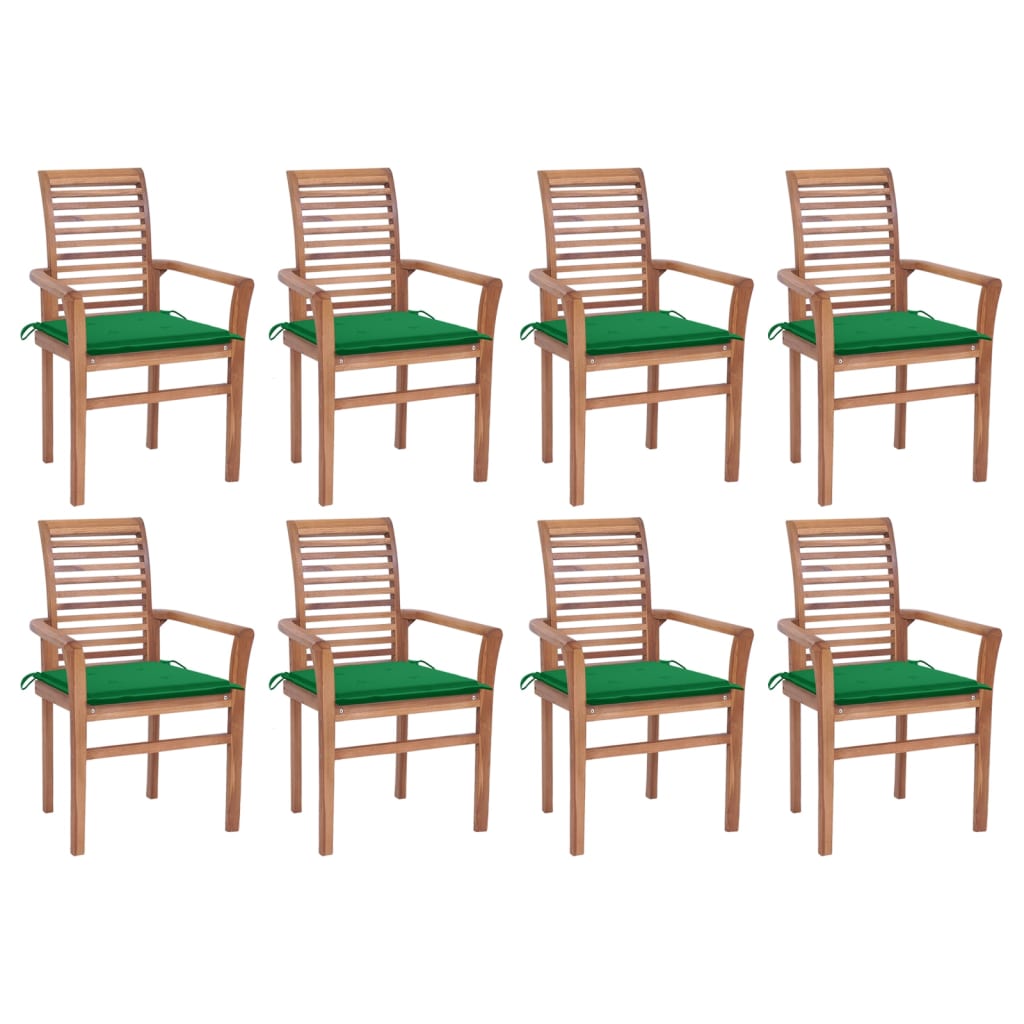 vidaXL Jídelní židle 8 ks zelené podušky masivní teak