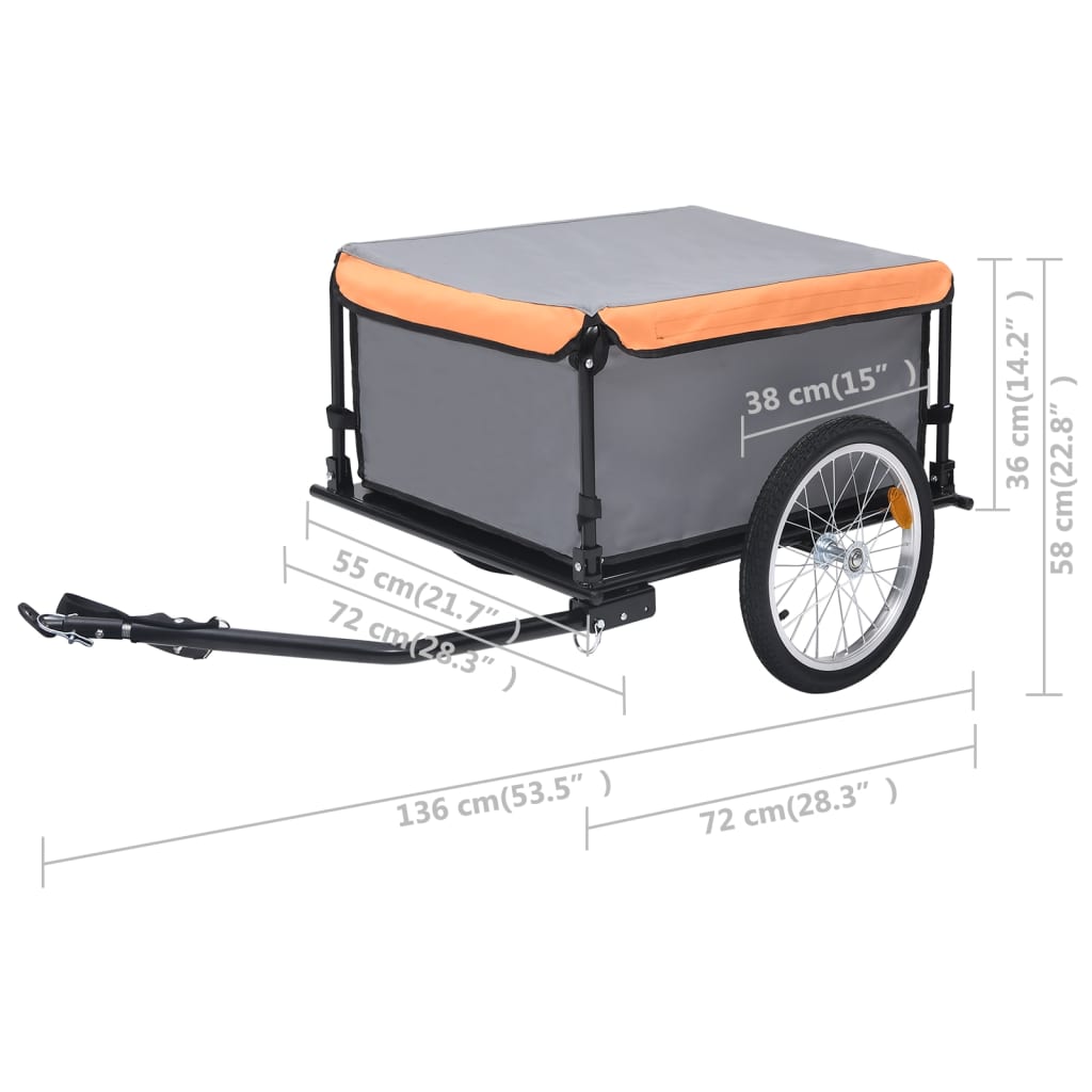 vidaXL Vozík za kolo šedý a oranžový 65 kg