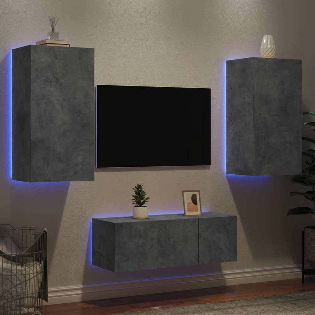 vidaXL 4dílná obývací stěna s LED betonově šedá kompozitní dřevo