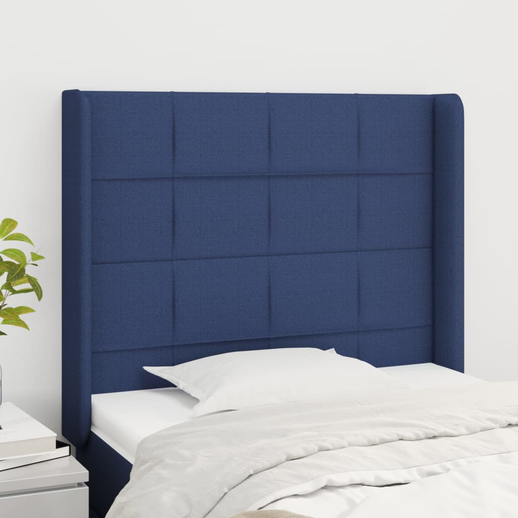 vidaXL Čelo postele typu ušák modré 103x16x118/128 cm textil