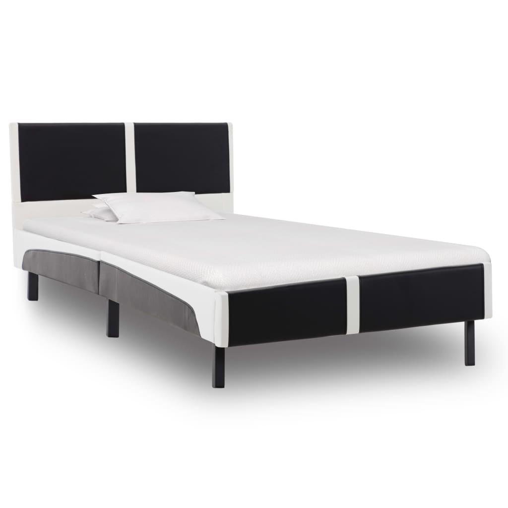 vidaXL Rám postele černobílý umělá kůže 90 x 200 cm