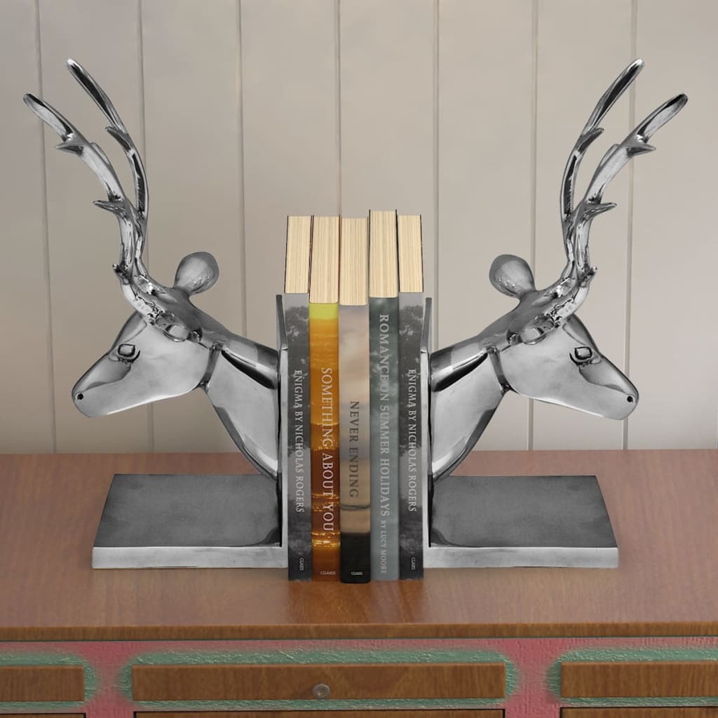 vidaXL Zarážky na knihy ve tvaru jelena 2 ks hliník stříbrná