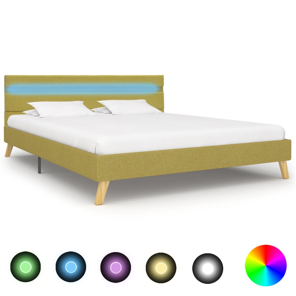 vidaXL Rám postele s LED světlem zelený textil 140 x 200 cm