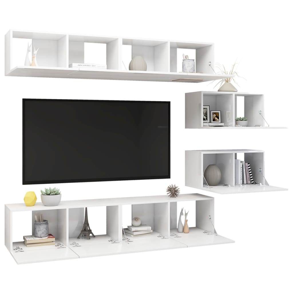 vidaXL 6dílný set TV skříněk bílý s vysokým leskem dřevotříska