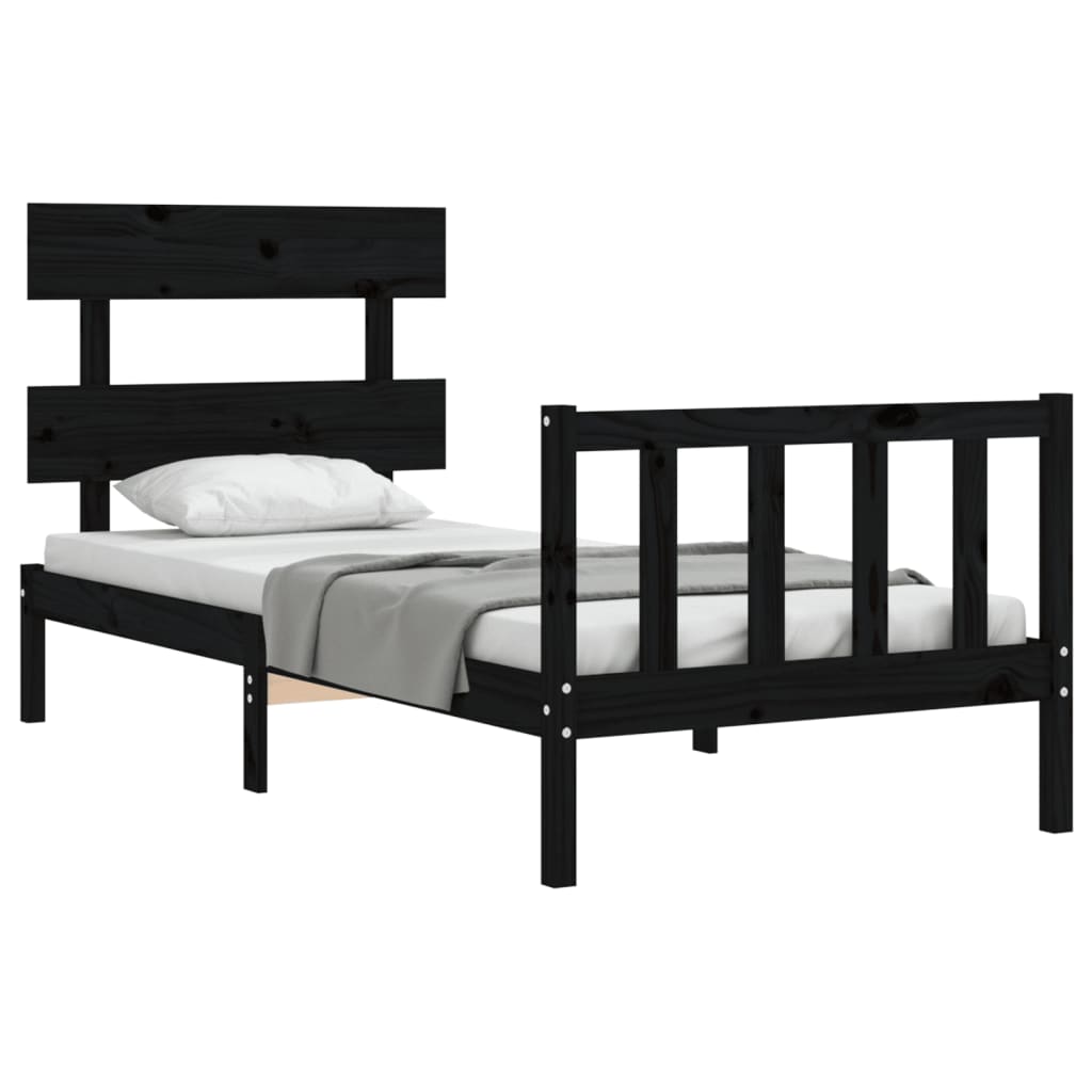 vidaXL Rám postele s čelem černý Small Single masivní dřevo