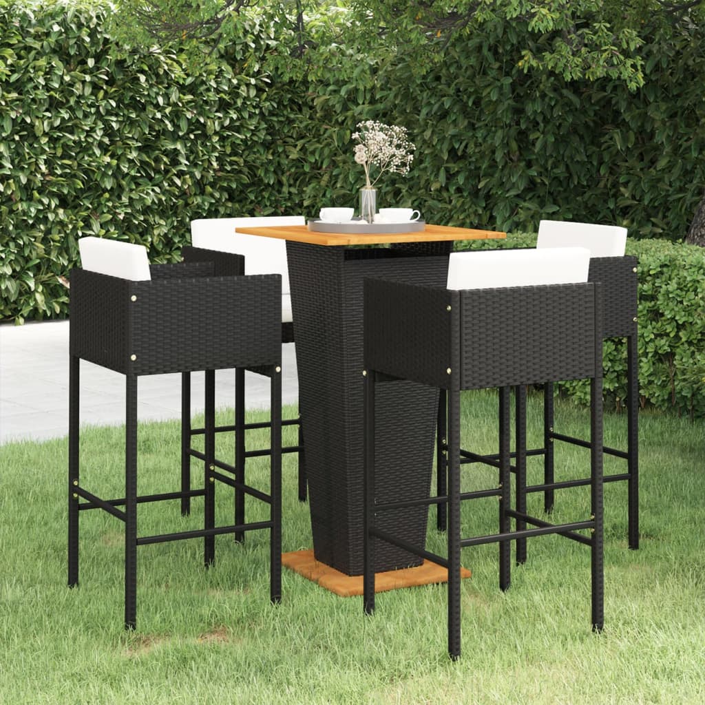 vidaXL 5dílný zahradní barový set s poduškami polyratan černý