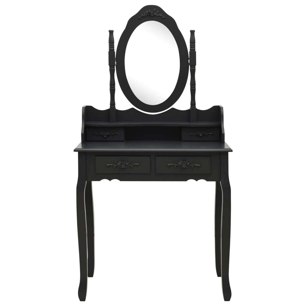 vidaXL Toaletní stolek se stoličkou černý 75 x 69 x 140 cm pavlovnia
