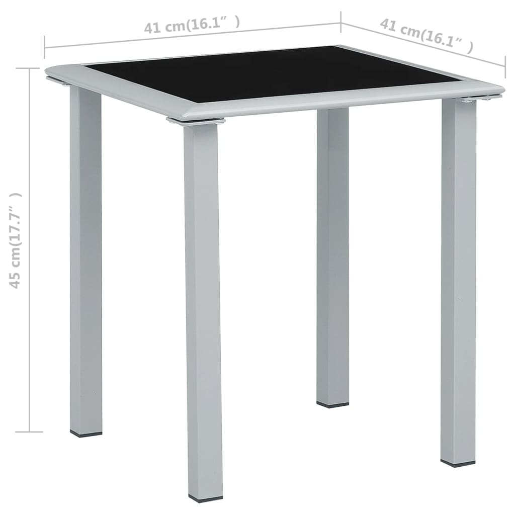 vidaXL Zahradní stolek černý a stříbrný 41 x 41 x 45 cm ocel a sklo