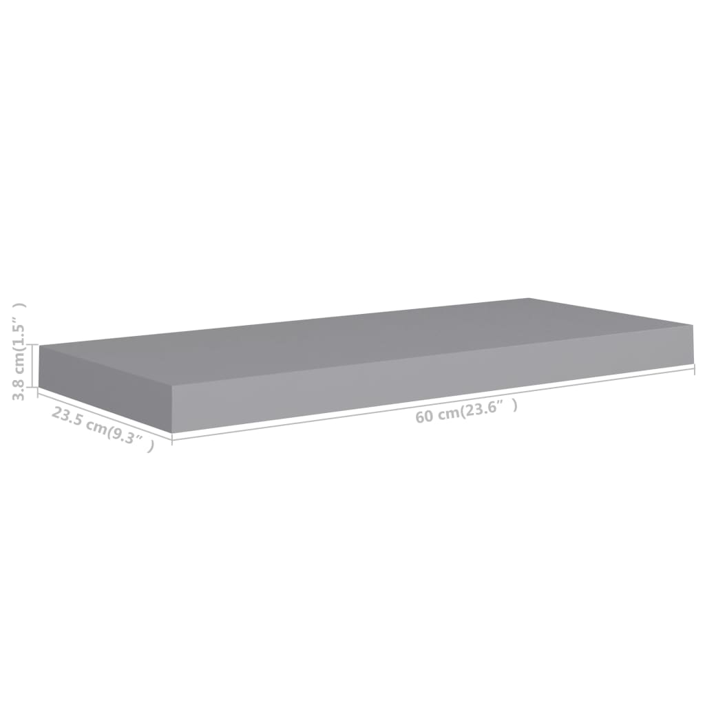 vidaXL Plovoucí nástěnná police šedá 60 x 23,5 x 3,8 cm MDF