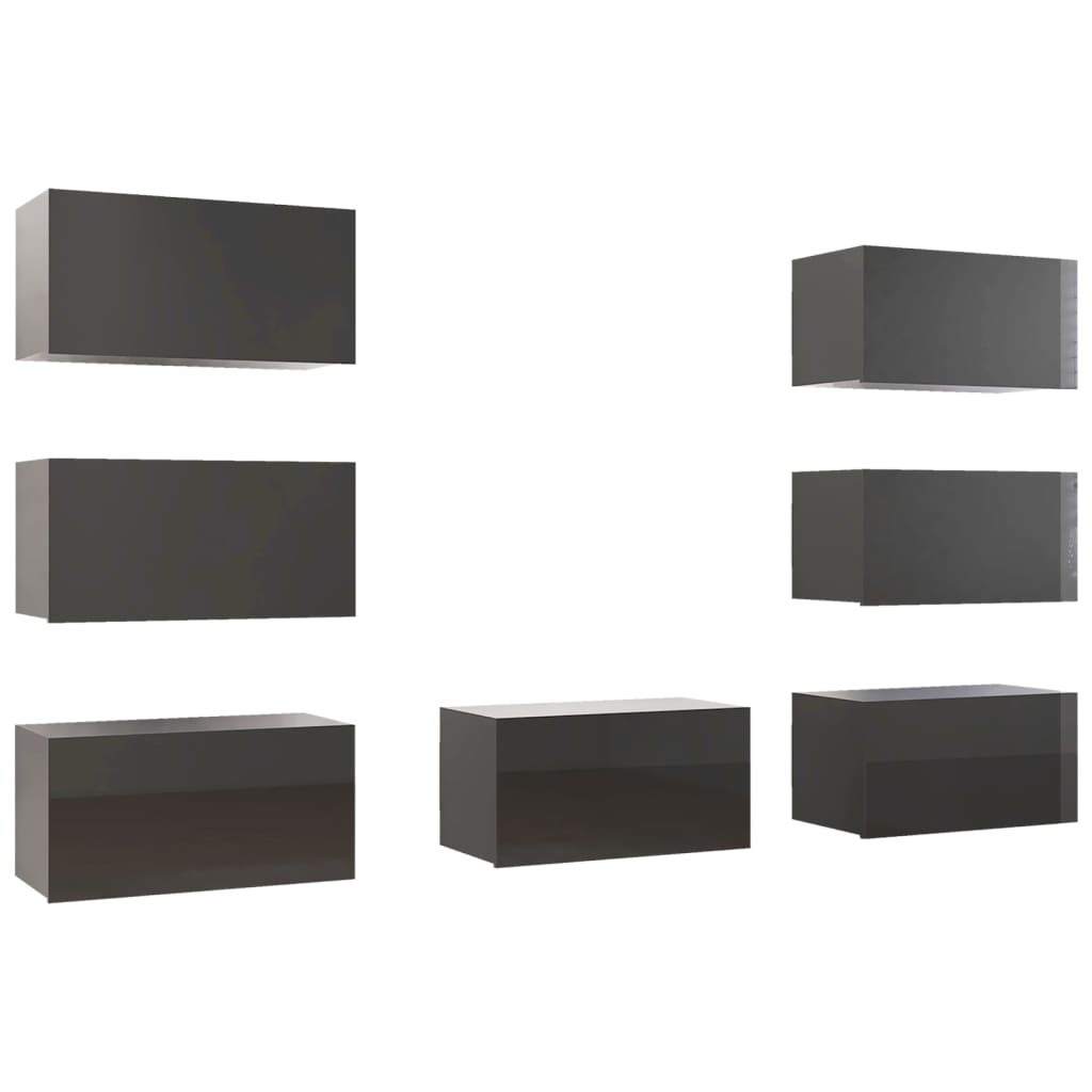 vidaXL TV skříňky 7 ks šedé vysoký lesk 30,5 x 30 x 60 cm dřevotříska