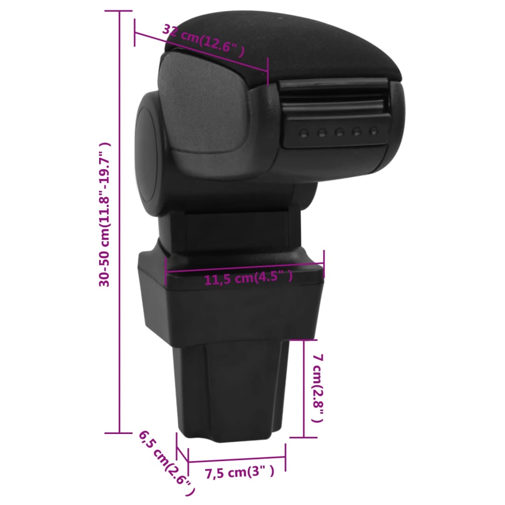 vidaXL Loketní opěrka do auta černá 11,5 x 32 x (30–50) cm ABS