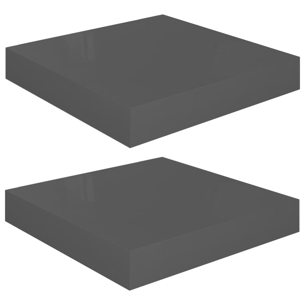 vidaXL Plovoucí nástěnné police 2 ks lesklé šedé 23x23,5x3,8 cm MDF