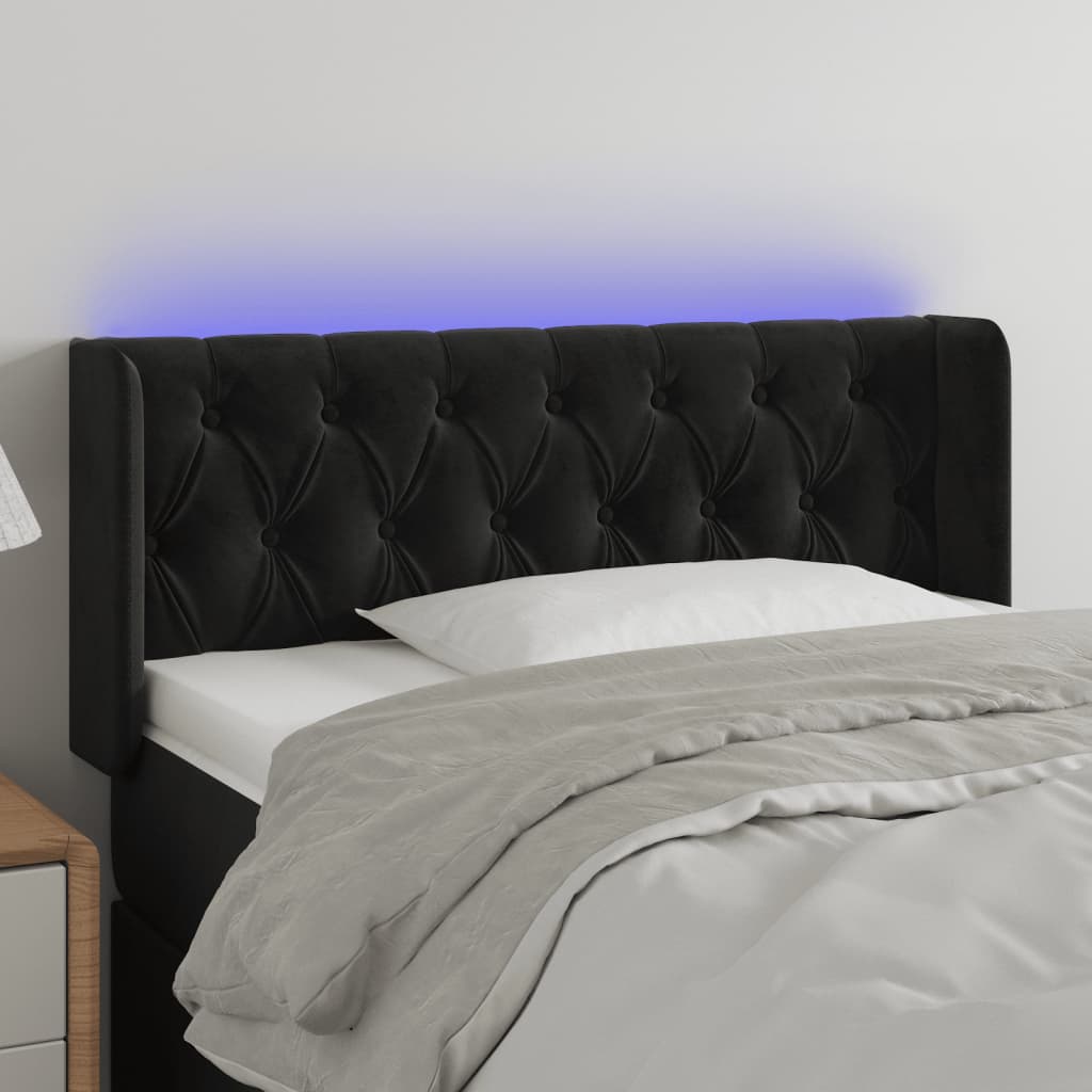 vidaXL Čelo postele s LED černé 103 x 16 x 78/88 cm samet