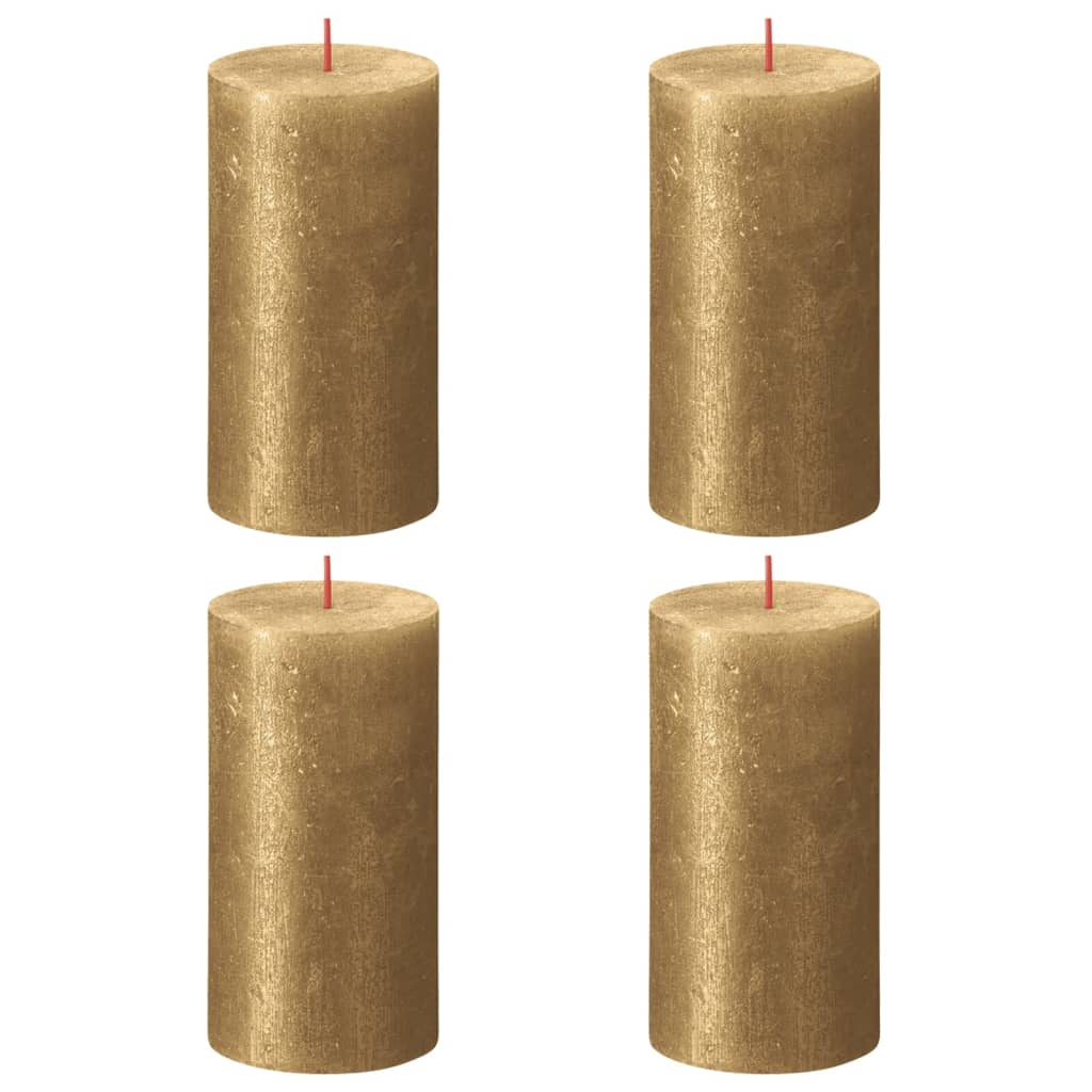 Bolsius Rustikální válcová svíčka Shimmer 4 ks 130 x 68 mm zlatá