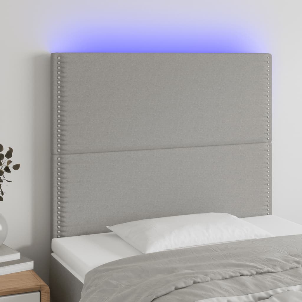 vidaXL Čelo postele s LED světle šedé 90x5x118/128 cm textil