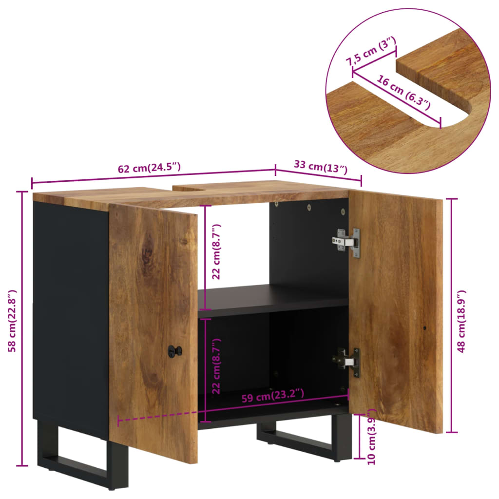 vidaXL Umyvadlová skříňka 62 x 33 x 58 cm mangovník a kompozitní dřevo