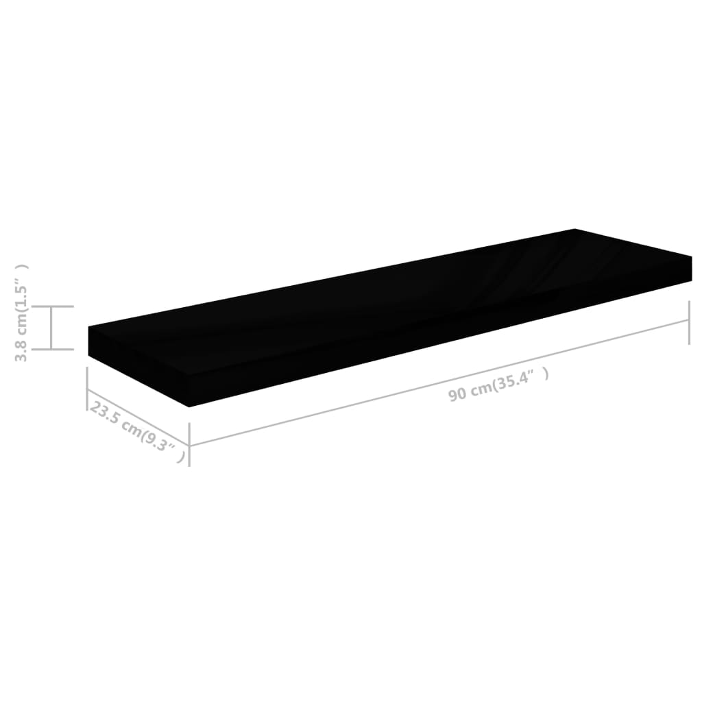 vidaXL Plovoucí nástěnná police černá vysoký lesk 90x23,5x3,8 cm MDF