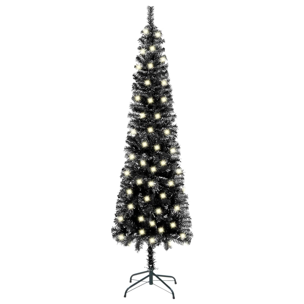 vidaXL Úzký vánoční stromek s LED osvětlením černý 120 cm