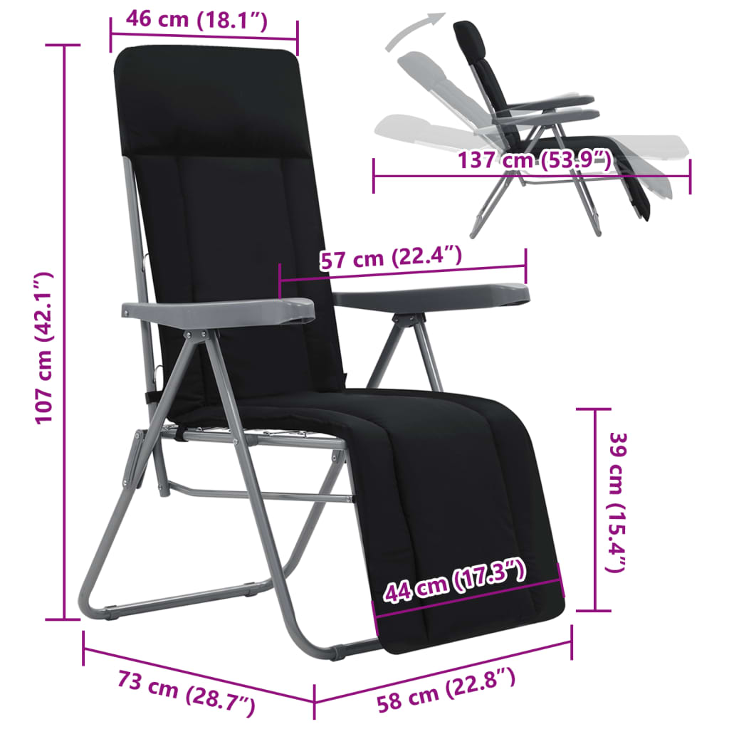 vidaXL Skládací zahradní židle s poduškami 2 ks černé