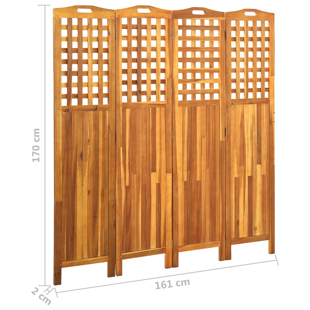 vidaXL 4dílný paraván 161 x 2 x 170 cm masivní akáciové dřevo