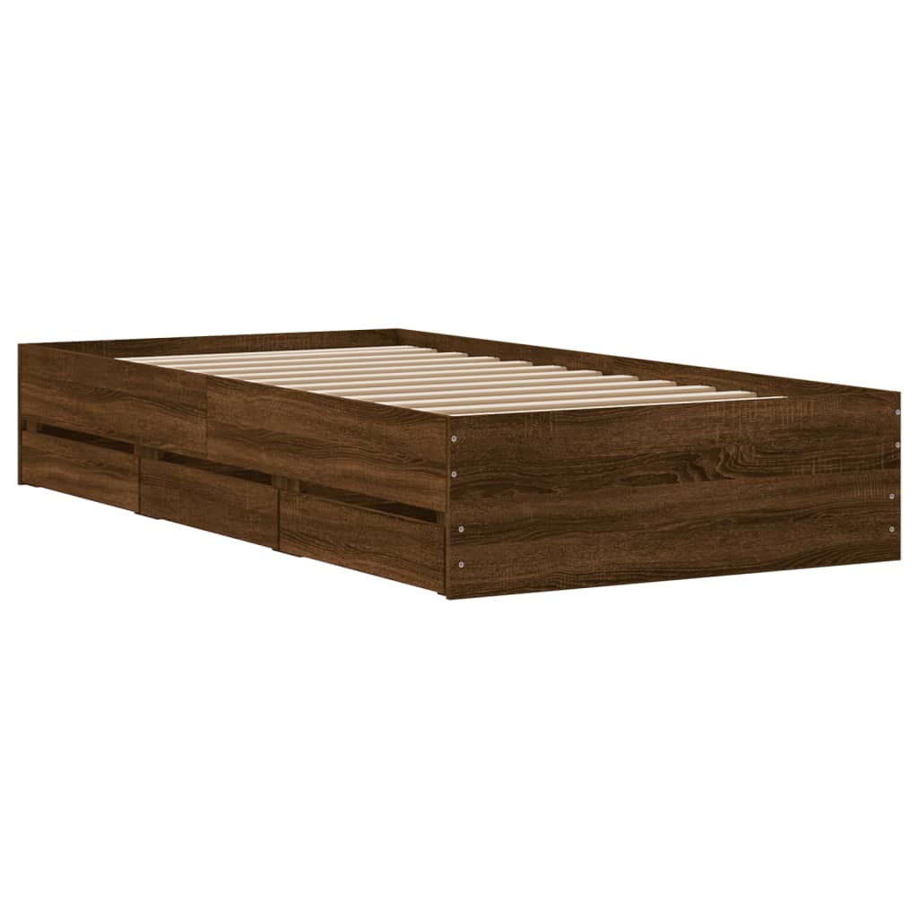 vidaXL Rám postele se zásuvkami hnědý dub 75 x 190 cm kompozitní dřevo