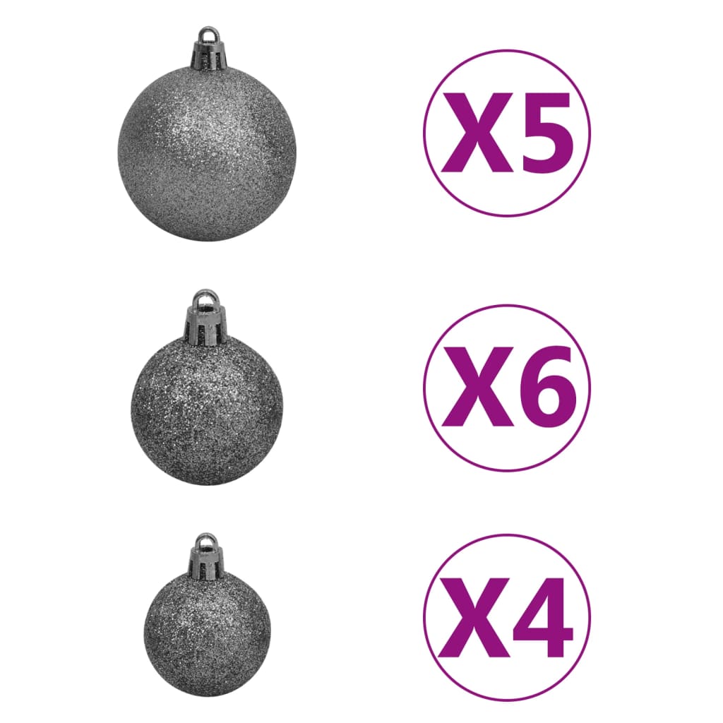 vidaXL Úzký vánoční stromek s LED diodami a sadou koulí stříbrný 210cm