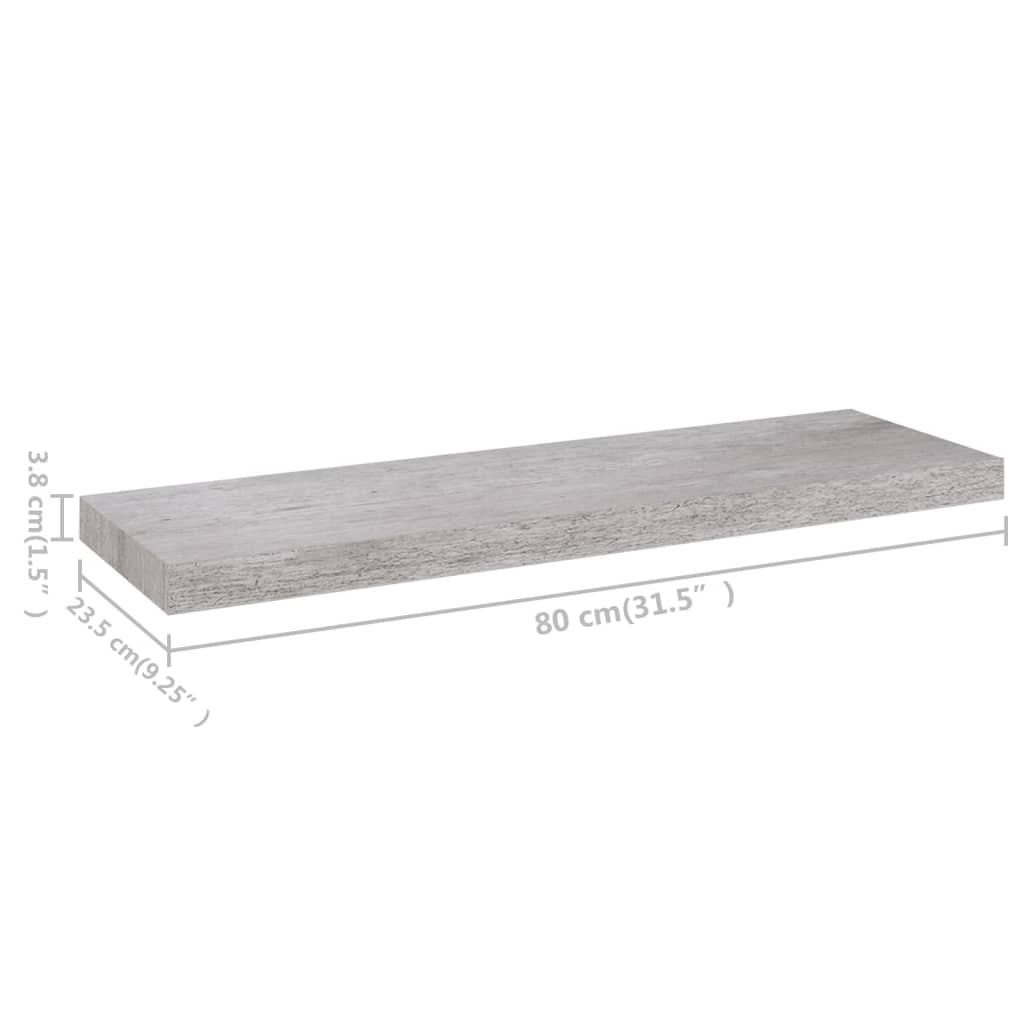 vidaXL Plovoucí nástěnné police 2 ks betonově šedé 80x23,5x3,8 cm MDF
