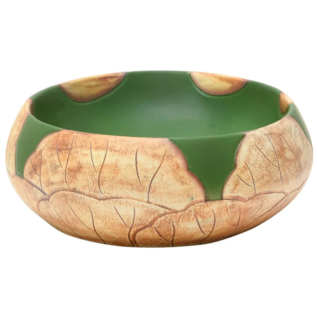 vidaXL Umyvadlo na desku zelené a hnědé oválné 59x40x15 cm keramika