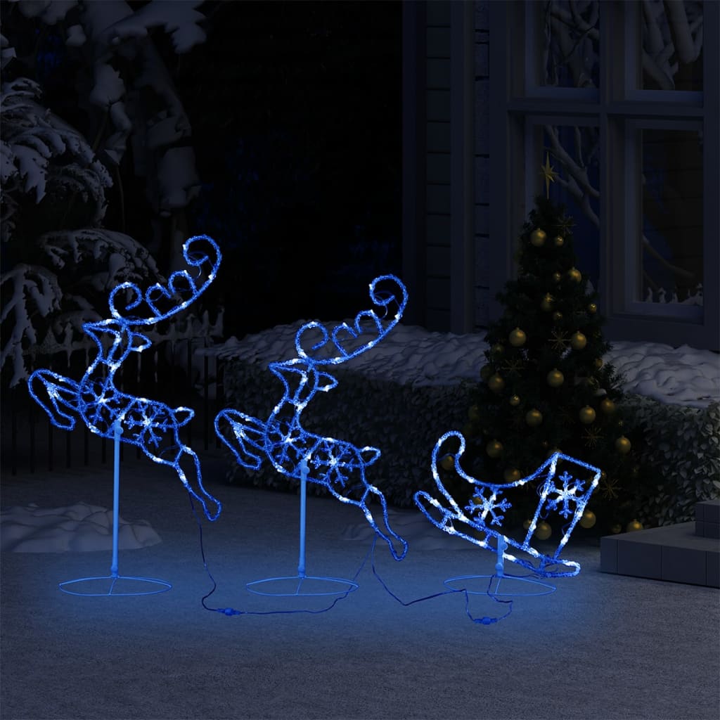 vidaXL Akryloví vánoční létající sobi a sáně 260 x 21 x 87 cm modří
