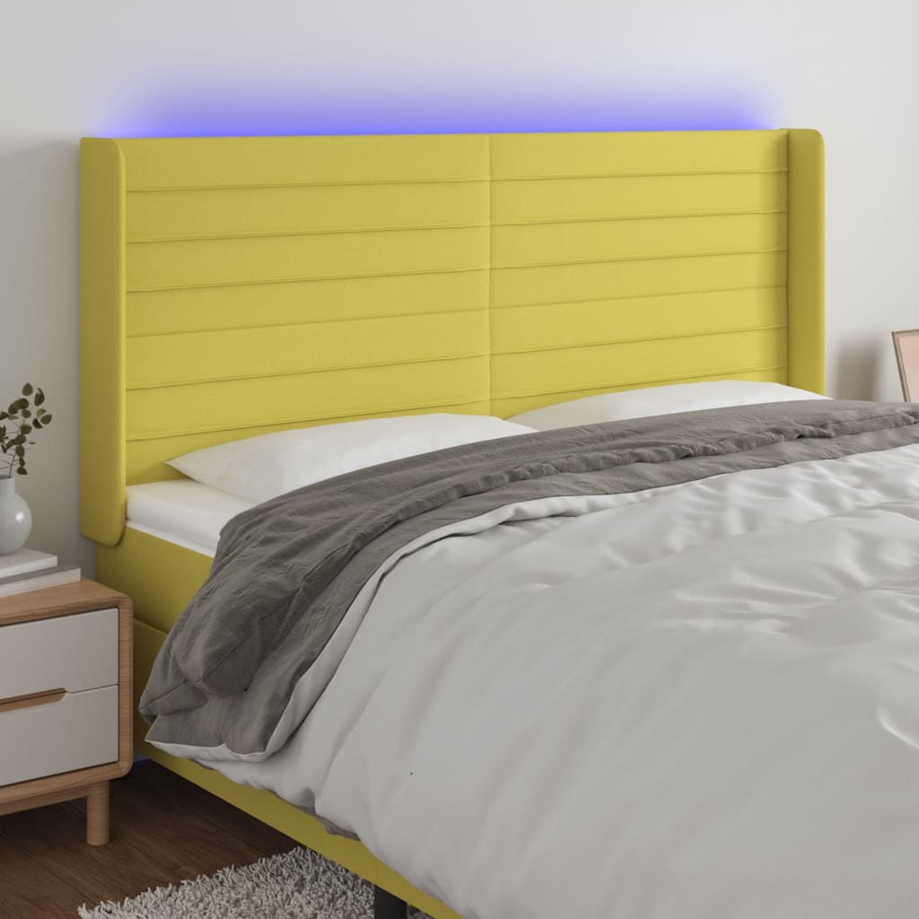 vidaXL Čelo postele s LED zelené 163 x 16 x 118/128 cm textil