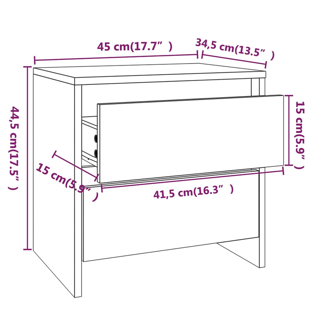vidaXL Noční stolek bílý s vysokým leskem 45x34,5x44,5 cm dřevotříska