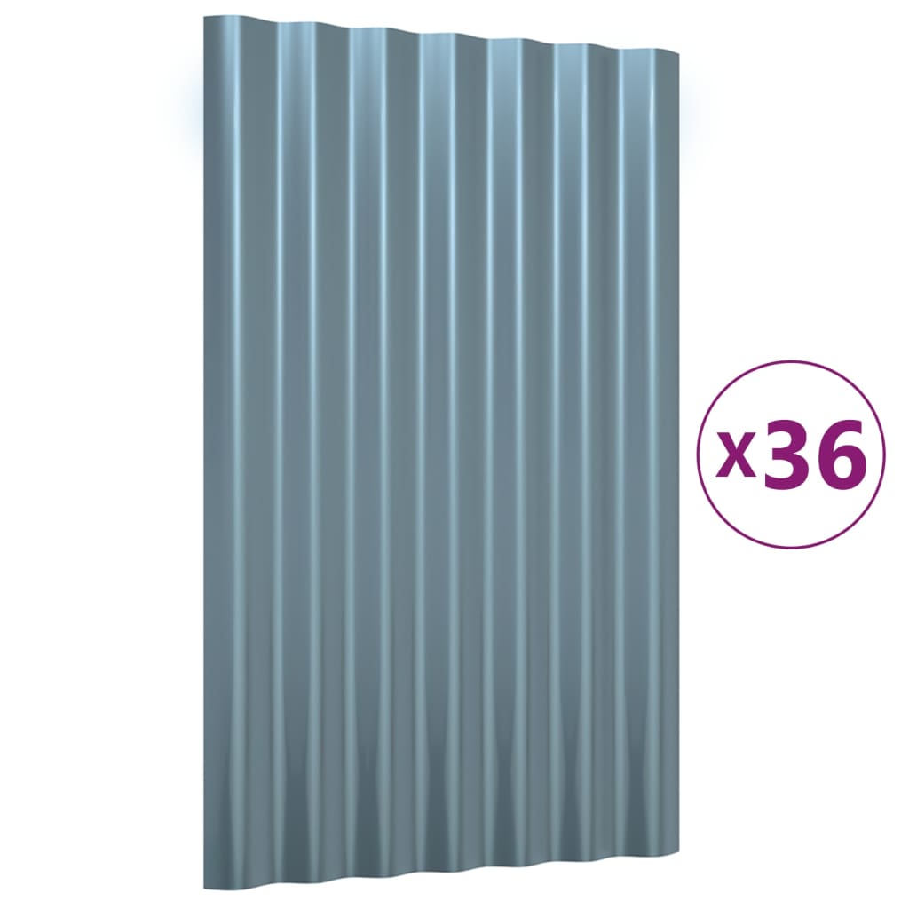 vidaXL Střešní panely 36 ks práškově lakovaná ocel šedé 60 x 36 cm