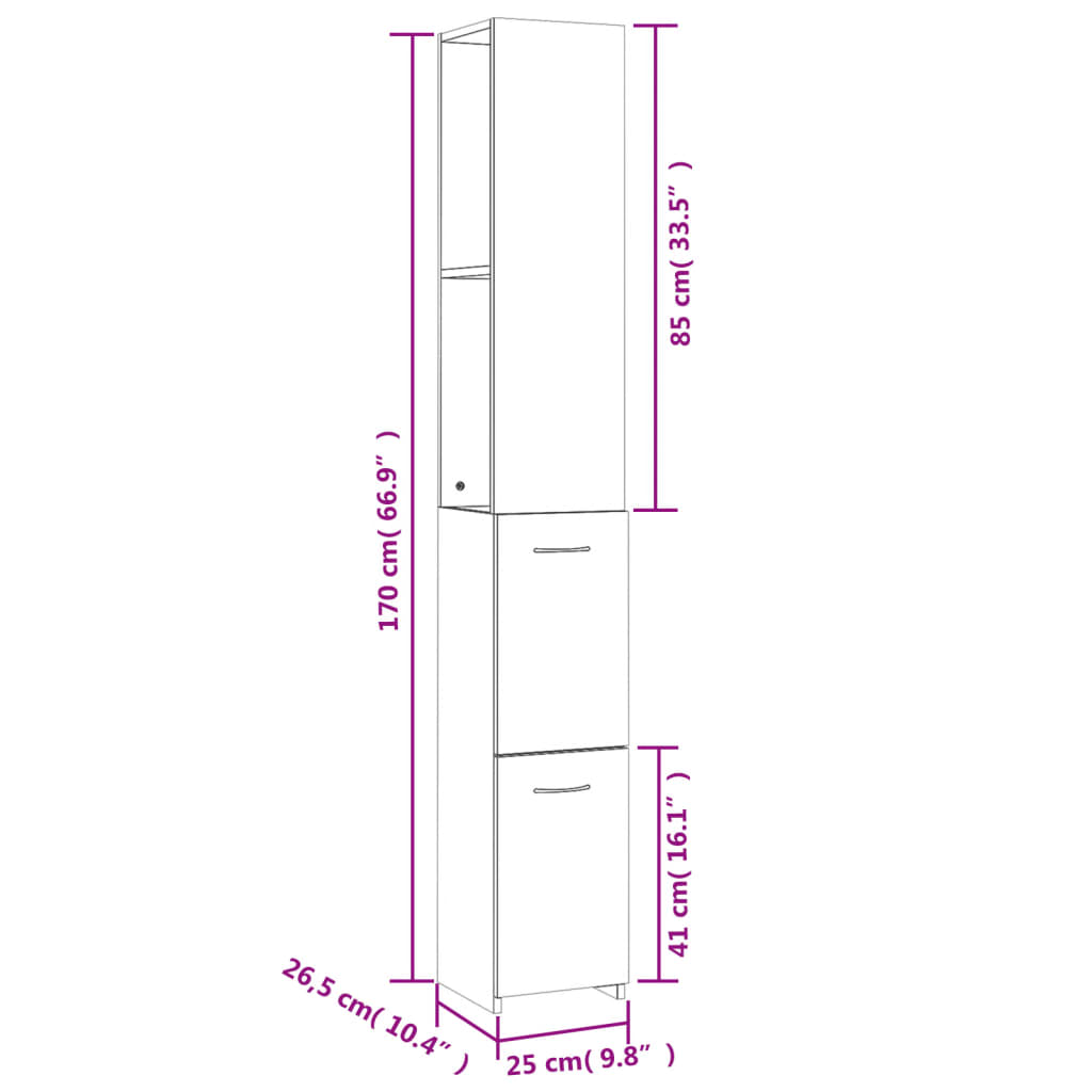 vidaXL Koupelnová skříňka dub sonoma 25x26,5x170 cm kompozitní dřevo