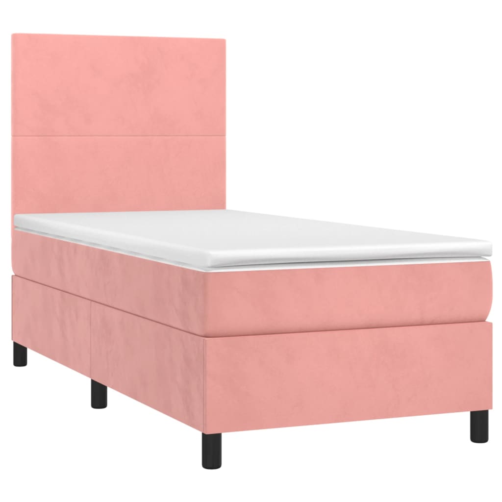 vidaXL Box spring postel s matrací a LED růžová 90x190 cm samet