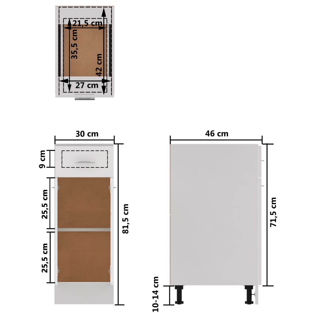 vidaXL Spodní skříňka zásuvka bílá vysoký lesk 30x46x81,5 dřevotříska