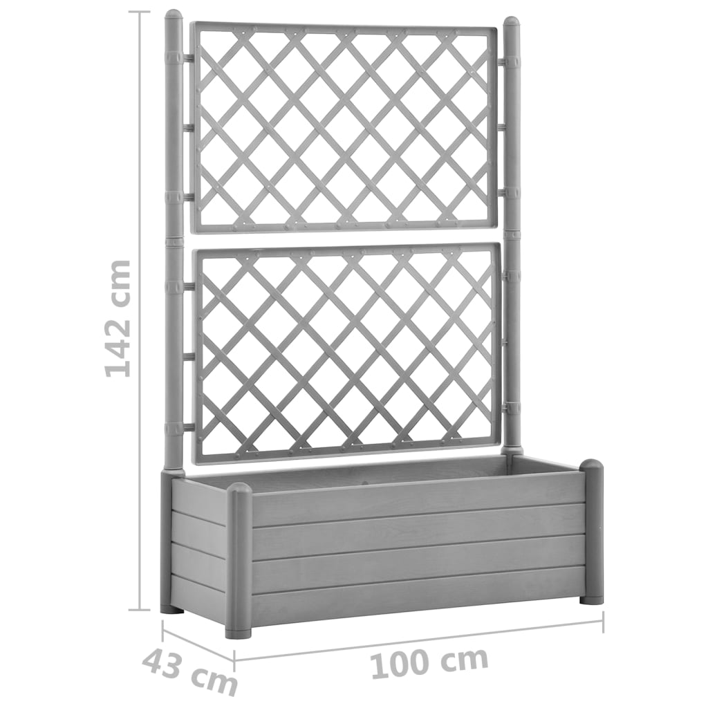 vidaXL Zahradní truhlík s treláží 100 x 43 x 142 cm PP kamenný šedý