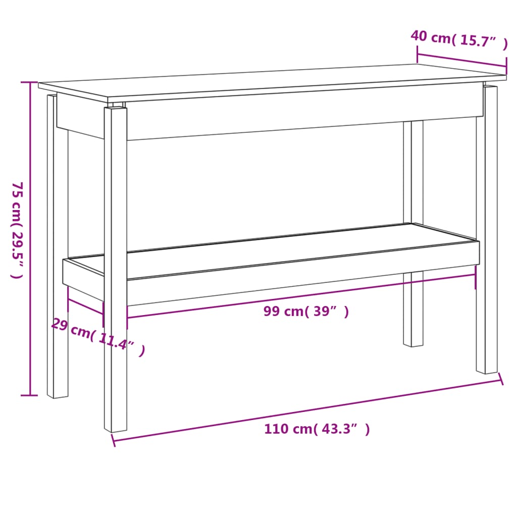 vidaXL Konzolový stolek 110 x 40 x 75 cm masivní borové dřevo