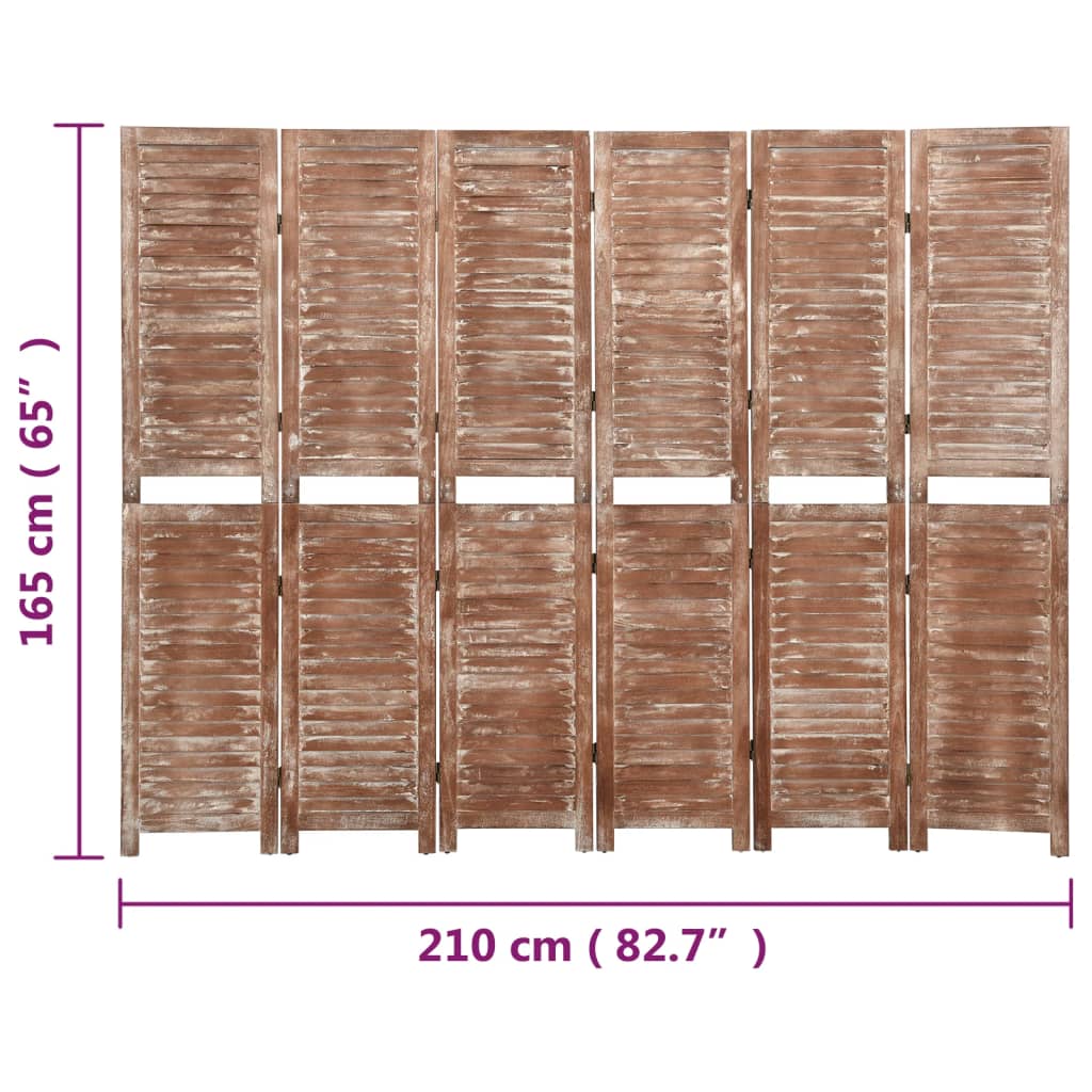 vidaXL 6dílný paraván hnědý 210 x 165 cm masivní dřevo pavlovnie