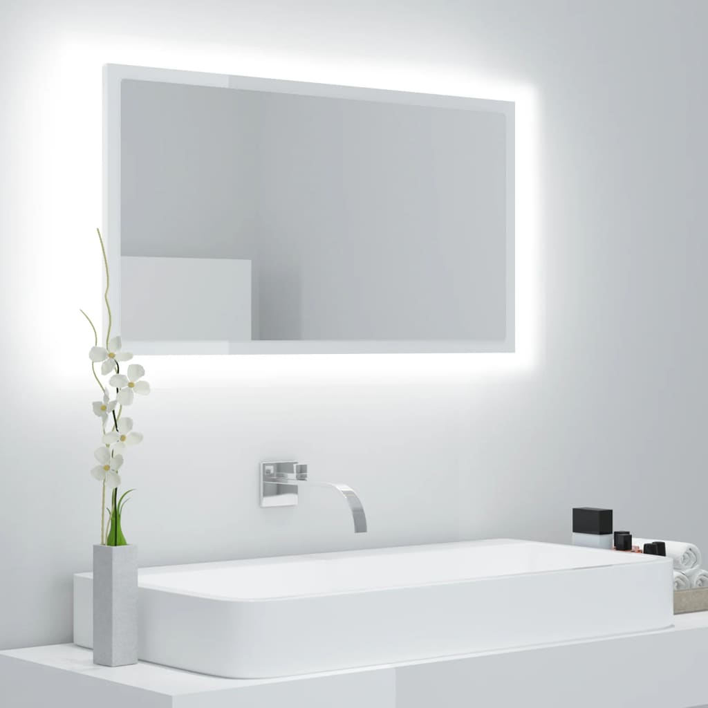 vidaXL LED koupelnové zrcadlo bílé vysoký lesk 80x8,5x37 cm akrylové