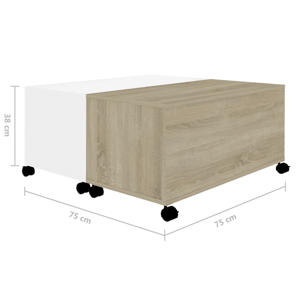 vidaXL Konferenční stolek bílý a dub sonoma 75x75x38 cm dřevotříska